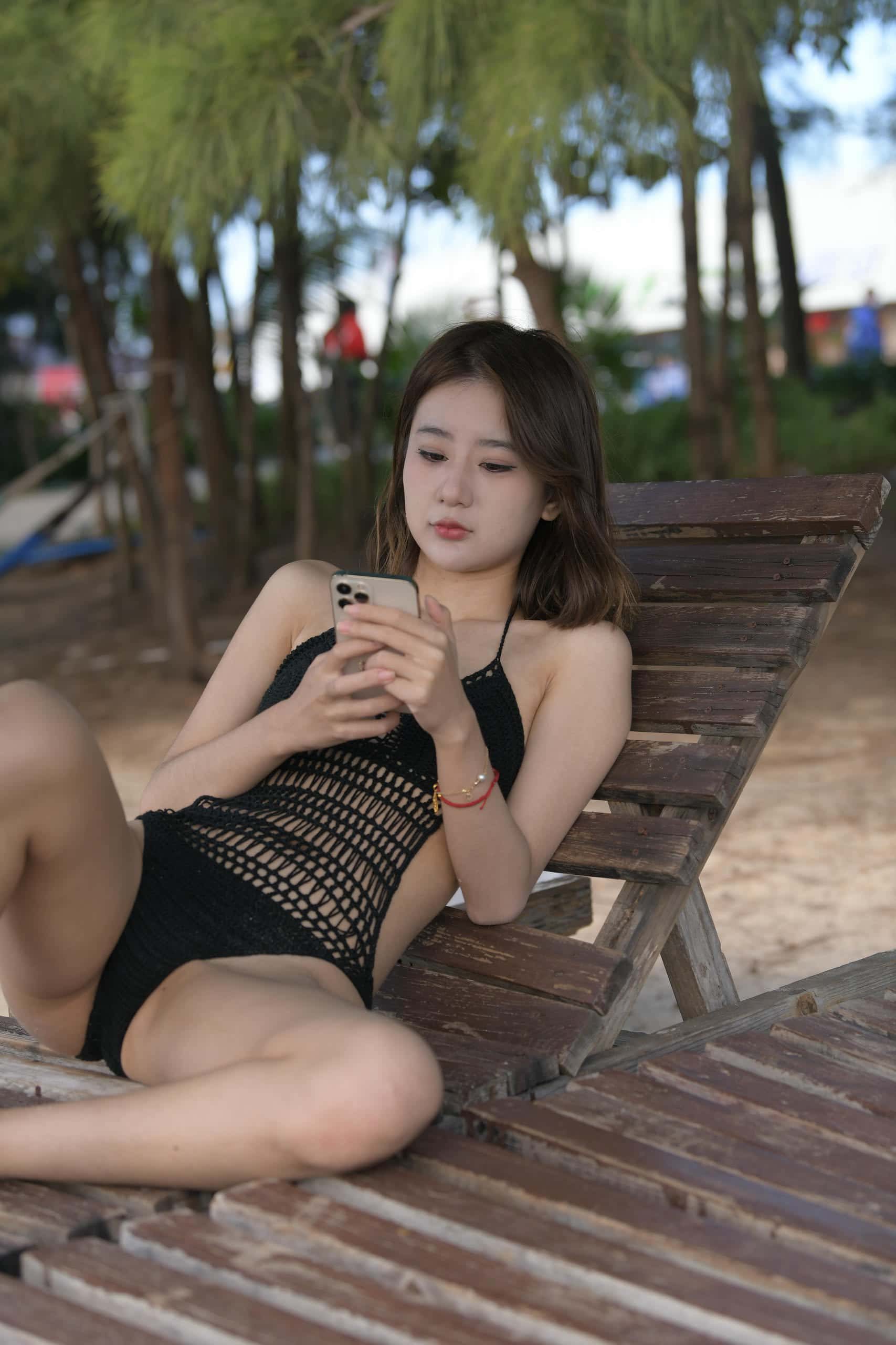 图片[3]-海边度假的黑色泳装少女【445P】QB7080-蜜桃兔兔